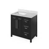 Jeffrey Alexander - 36'' Black Cade Vanity, left offset, White Carrara Marble Vanity Top, undermount rectangle bowl - Black