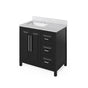 Jeffrey Alexander - 36'' Black Cade Vanity, left offset, White Carrara Marble Vanity Top, undermount rectangle bowl - Black