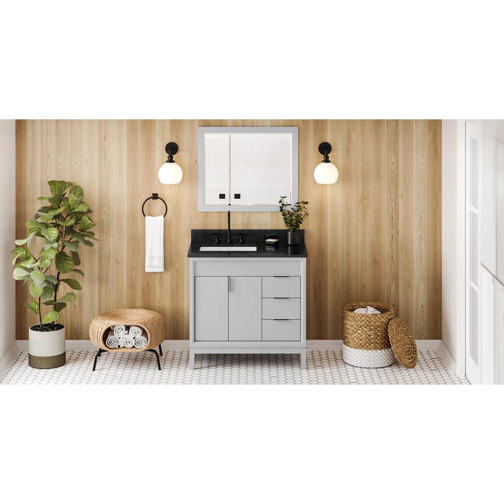 Jeffrey Alexander - 36'' Grey Theodora Vanity, Left Offset, Black Granite Vanity Top, Undermount Rectangle Bowl - Grey