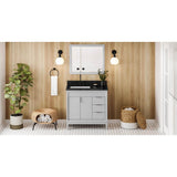 Jeffrey Alexander - 36'' Grey Theodora Vanity, Left Offset, Black Granite Vanity Top, Undermount Rectangle Bowl - Grey