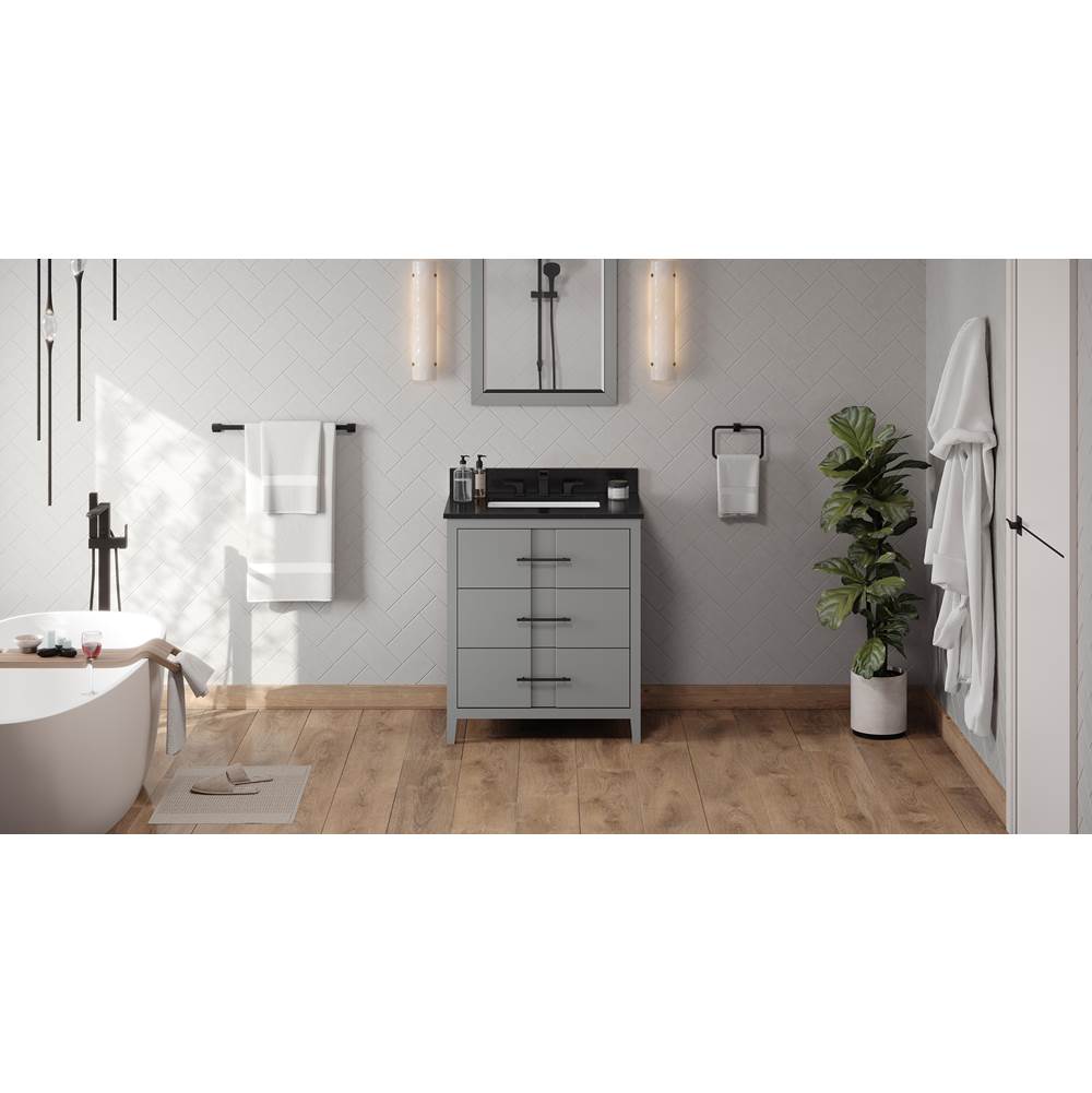 Jeffrey Alexander - 30'' Grey Katara Vanity, Black Granite Vanity Top, Undermount Rectangle Bowl - Grey