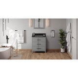 Jeffrey Alexander - 30'' Grey Katara Vanity, Black Granite Vanity Top, Undermount Rectangle Bowl - Grey