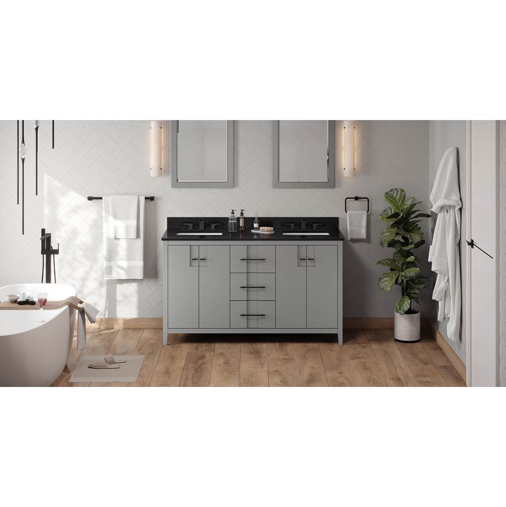 Jeffrey Alexander - 60'' Grey Katara Vanity, Double Bowl, Black Granite Vanity Top, Two Undermount Rectangle Bowls - Grey