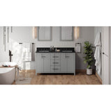 Jeffrey Alexander - 60'' Grey Katara Vanity, Double Bowl, Black Granite Vanity Top, Two Undermount Rectangle Bowls - Grey