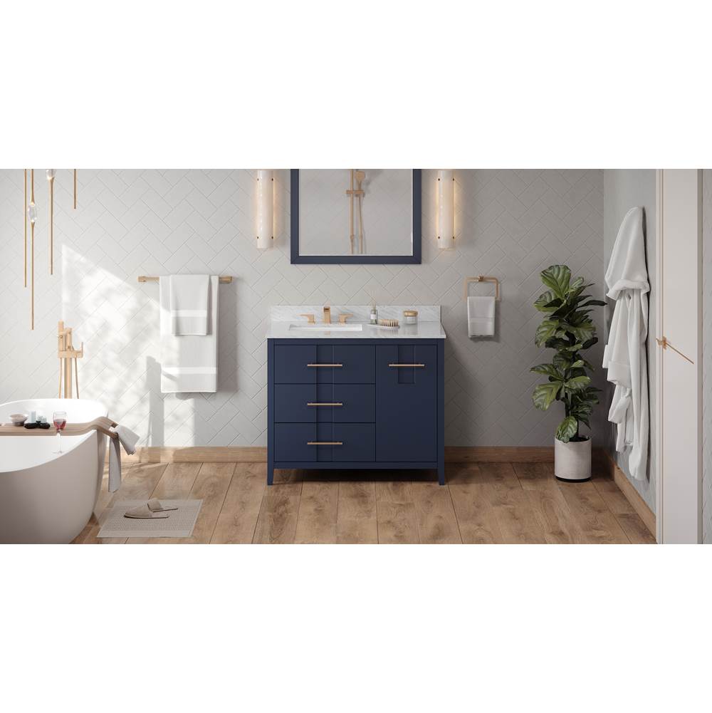 Jeffrey Alexander - 42'' Hale Blue Katara Vanity, Left Offset, White Carrara Marble Vanity Top, Undermount Rectangle Bowl - Hale Blue