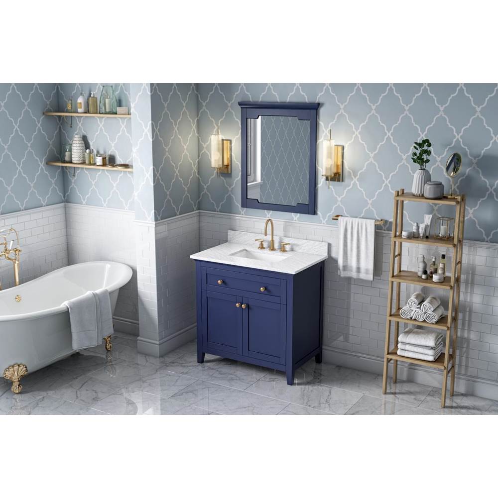 Jeffrey Alexander - 36'' Hale Blue Chatham Vanity, White Carrara Marble Vanity Top, undermount rectangle bowl - Hale Blue