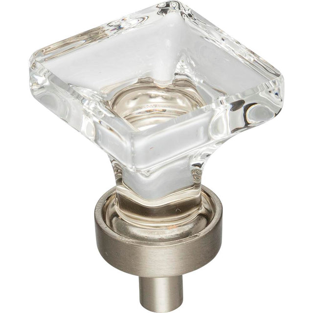 Jeffrey Alexander - 1'' Overall Length Satin Nickel Square Glass Harlow Cabinet Knob - Satin Nickel