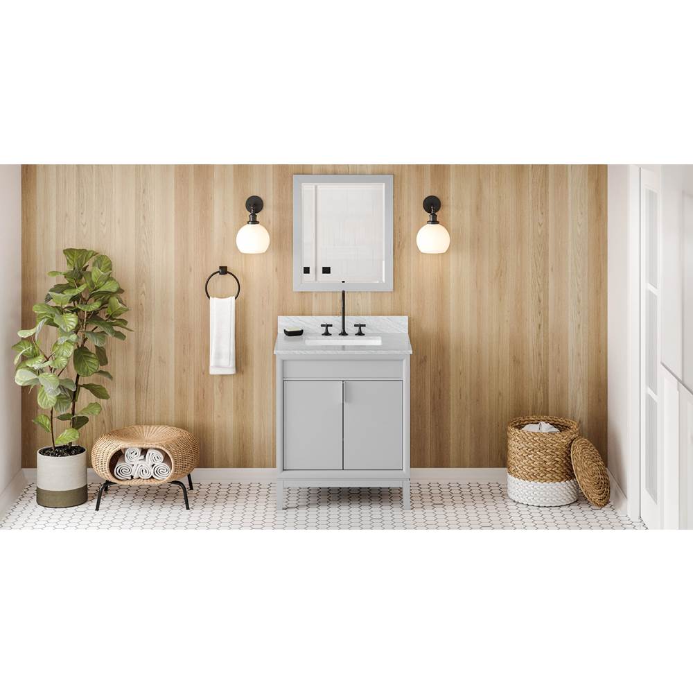 Jeffrey Alexander - 30'' Grey Theodora Vanity, White Carrara Marble Vanity Top, Undermount Rectangle Bowl - Grey