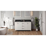 Jeffrey Alexander - 60'' White Katara Vanity, Double Bowl, Black Granite Vanity Top, Two Undermount Rectangle Bowls - White