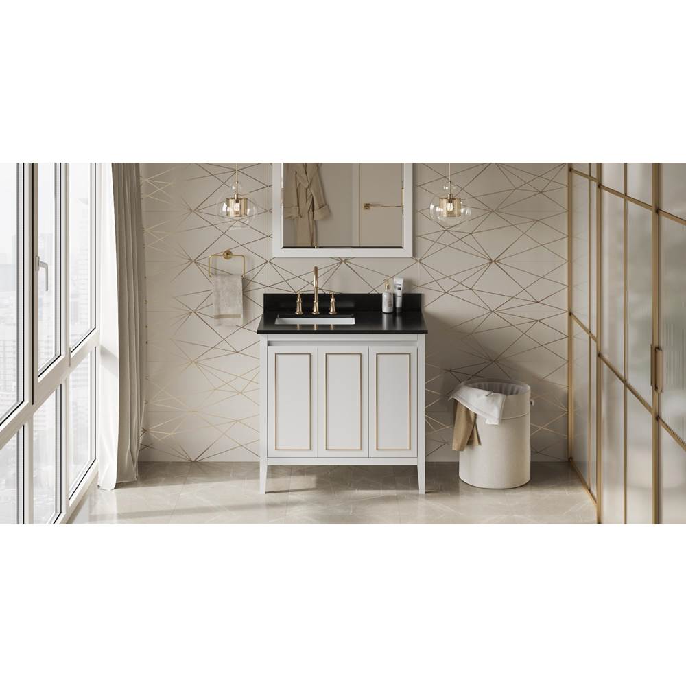 Jeffrey Alexander - 36'' White Percival Vanity, Left Offset, Black Granite Vanity Top, Undermount Rectangle Bowl - White