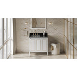 Jeffrey Alexander - 36'' White Percival Vanity, Left Offset, Black Granite Vanity Top, Undermount Rectangle Bowl - White