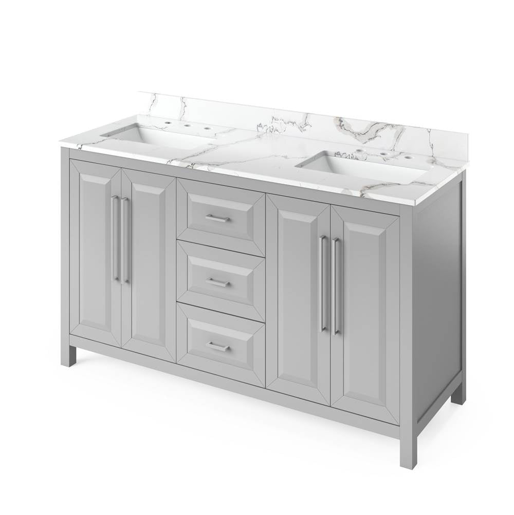 Jeffrey Alexander - 60'' Grey Cade Vanity, double bowl, Calacatta Vienna Quartz Vanity Top, undermount rectangle bowl - Grey