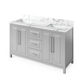 Jeffrey Alexander - 60'' Grey Cade Vanity, double bowl, Calacatta Vienna Quartz Vanity Top, undermount rectangle bowl - Grey