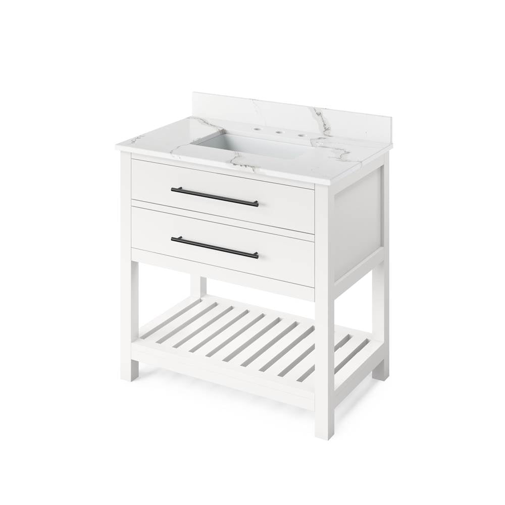 Jeffrey Alexander - 36'' White Wavecrest Vanity, Calacatta Vienna Quartz Vanity Top, undermount rectangle bowl - White