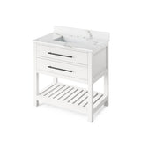 Jeffrey Alexander - 36'' White Wavecrest Vanity, Calacatta Vienna Quartz Vanity Top, undermount rectangle bowl - White