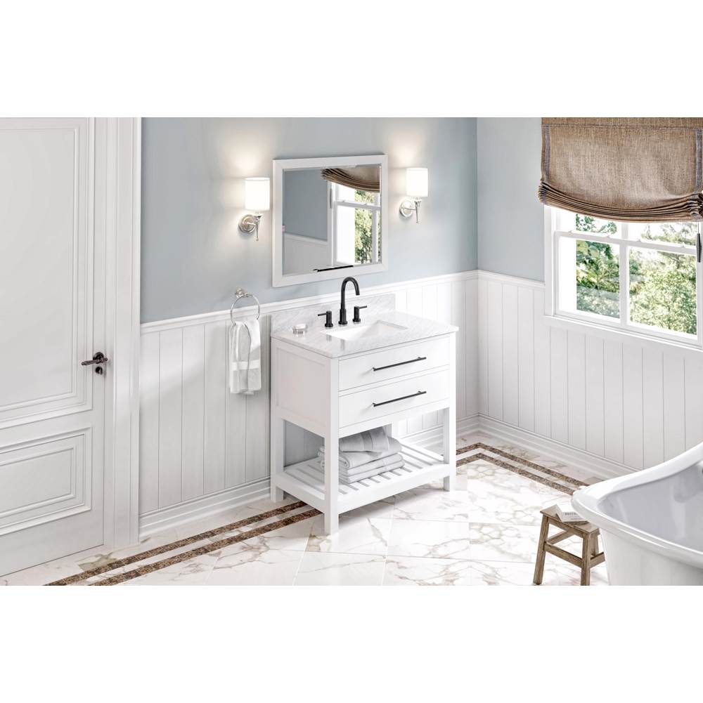 Jeffrey Alexander - 36'' White Wavecrest Vanity, White Carrara Marble Vanity Top, undermount rectangle bowl - White