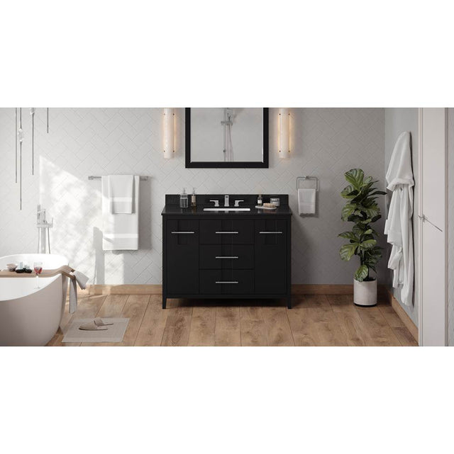 Jeffrey Alexander - 48'' Black Katara Vanity, Black Granite Vanity Top, Undermount Rectangle Bowl - Black