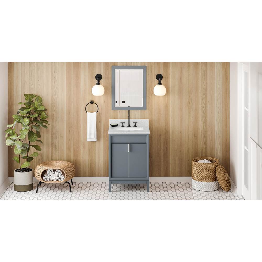 Jeffrey Alexander - 24'' Blue Steel Theodora Vanity, White Carrara Marble Vanity Top, Undermount Rectangle Bowl - Blue Steel