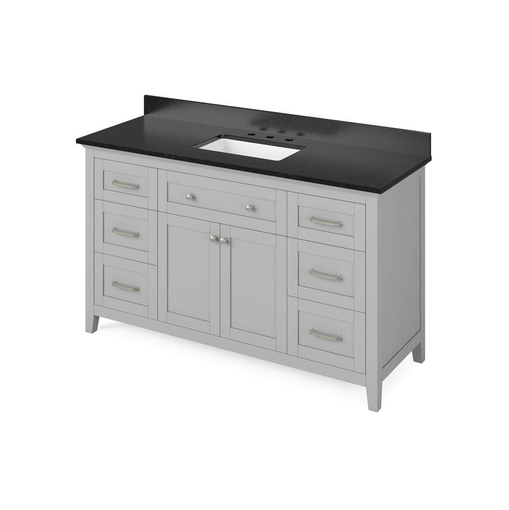 Jeffrey Alexander - 60'' Grey Chatham Vanity, Black Granite Vanity Top, undermount rectangle bowl - Grey