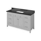 Jeffrey Alexander - 60'' Grey Chatham Vanity, Black Granite Vanity Top, undermount rectangle bowl - Grey