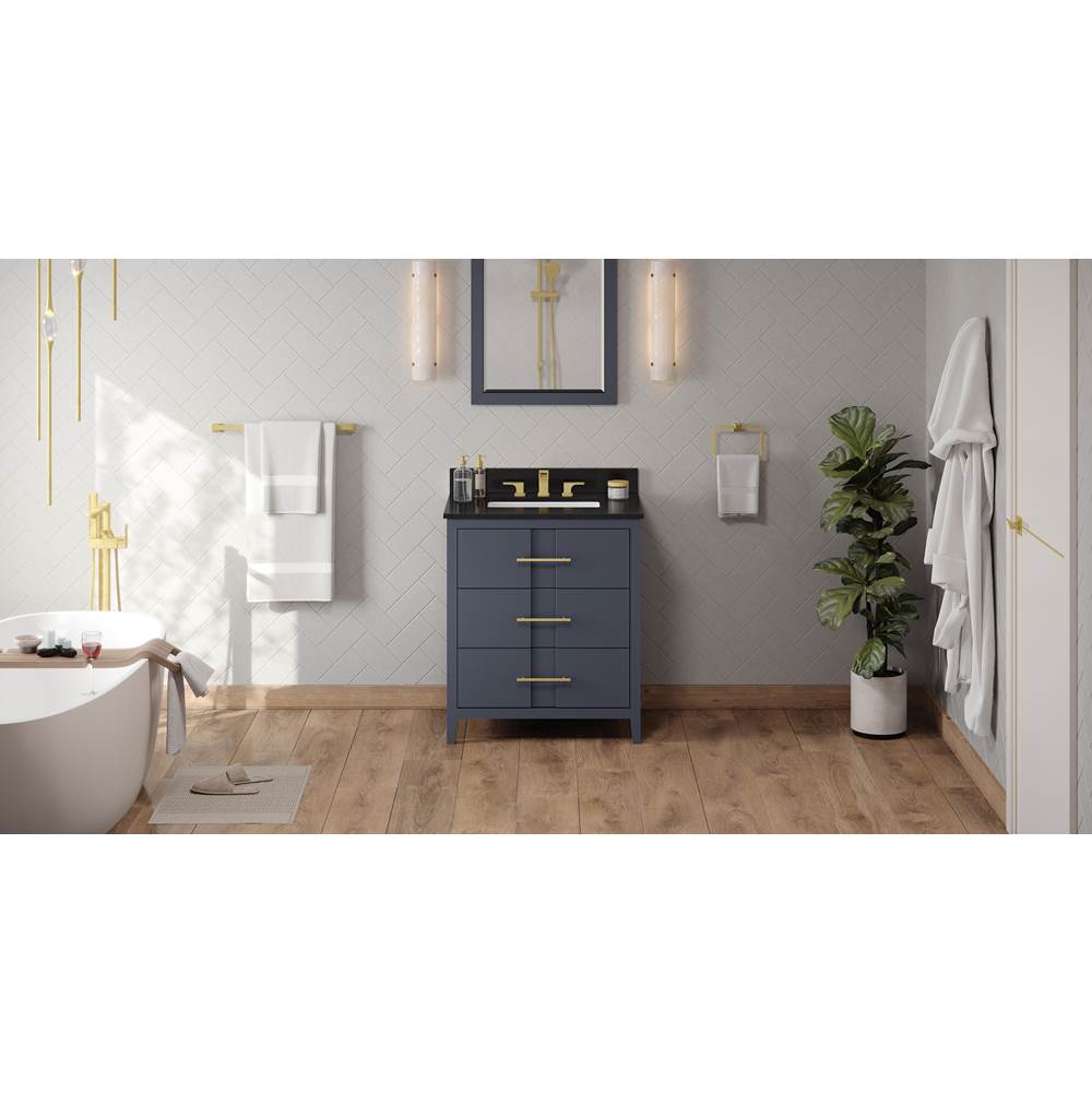Jeffrey Alexander - 30'' Blue Steel Katara Vanity, Black Granite Vanity Top, Undermount Rectangle Bowl - Blue Steel