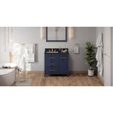 Jeffrey Alexander - 36'' Hale Blue Katara Vanity, Left Offset, Black Granite Vanity Top, Undermount Rectangle Bowl - Hale Blue