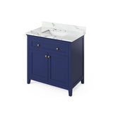 Jeffrey Alexander - 36'' Hale Blue Chatham Vanity, Calacatta Vienna Quartz Vanity Top, undermount rectangle bowl - Hale Blue