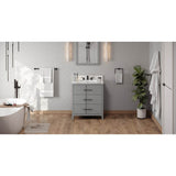 Jeffrey Alexander - 30'' Grey Katara Vanity, Calacatta Vienna Quartz Vanity Top, Undermount Rectangle Bowl - Grey