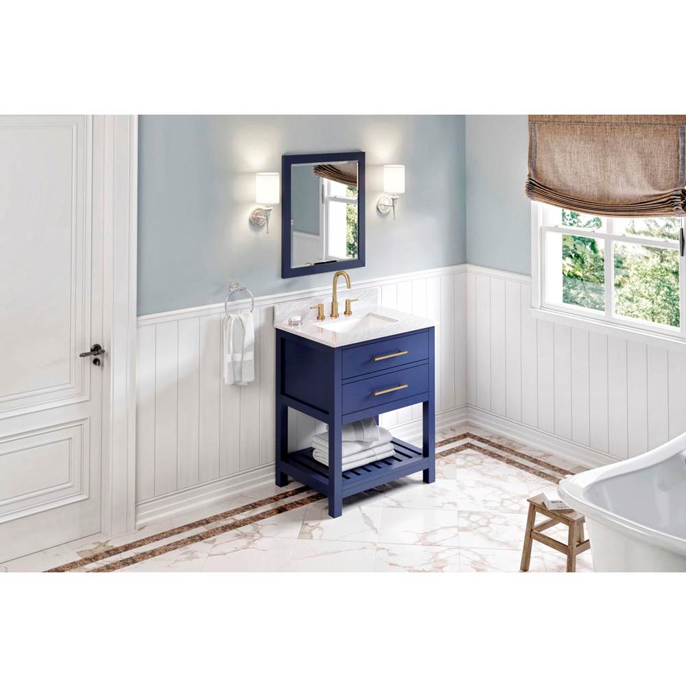 30'' Hale Blue Wavecrest Vanity, White Carrara Marble Vanity Top, undermount rectangle bowl