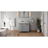 Jeffrey Alexander - 36'' Grey Katara Vanity, Left Offset, White Carrara Marble Vanity Top, Undermount Rectangle Bowl - Grey