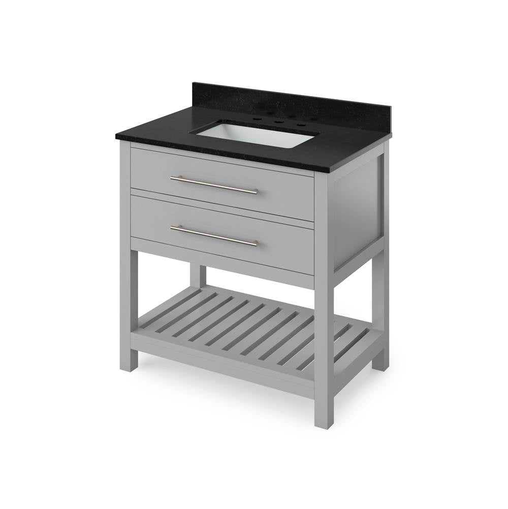 Jeffrey Alexander - 36'' Grey Wavecrest Vanity, Black Granite Vanity Top, undermount rectangle bowl - Grey