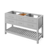 60'' Grey Wavecrest Vanity, double bowl, White Carrara Marble Vanity Top, two undermount rectangle bowls