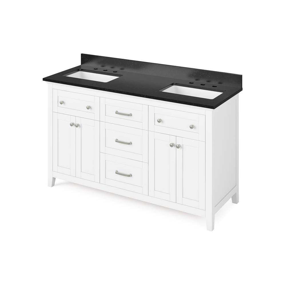 Jeffrey Alexander - 60'' White Chatham Vanity, double bowl, Black Granite Vanity Top, two undermount rectangle bowls - White