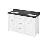 Jeffrey Alexander - 60'' White Chatham Vanity, double bowl, Black Granite Vanity Top, two undermount rectangle bowls - White