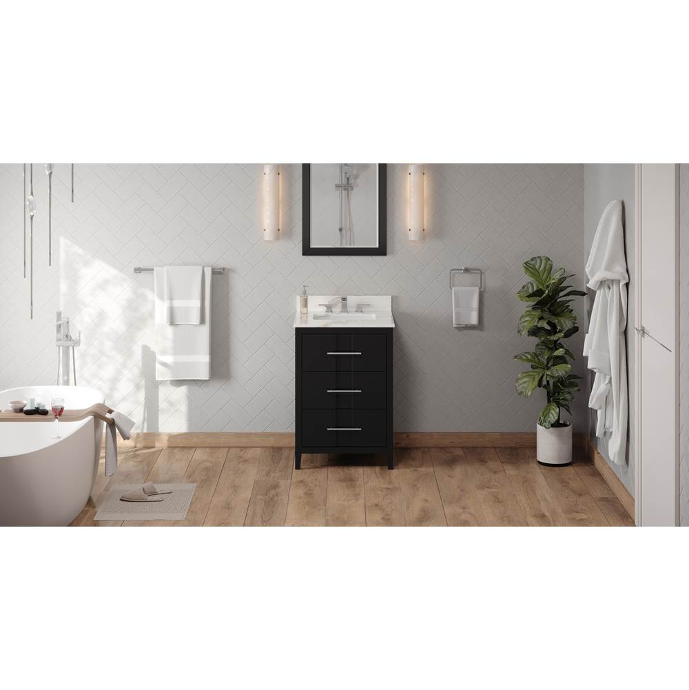 Jeffrey Alexander - 24'' Black Katara Vanity, Calacatta Vienna Quartz Vanity Top, Undermount Rectangle Bowl - Black