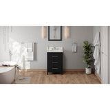 Jeffrey Alexander - 24'' Black Katara Vanity, Calacatta Vienna Quartz Vanity Top, Undermount Rectangle Bowl - Black