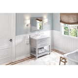 Jeffrey Alexander - 36'' Grey Wavecrest Vanity, White Carrara Marble Vanity Top, undermount rectangle bowl - Grey