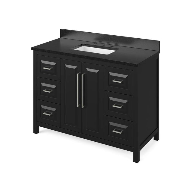 Jeffrey Alexander - 48'' Black Cade Vanity, Black Granite Vanity Top, undermount rectangle bowl - Black