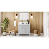 Jeffrey Alexander - 36'' Grey Theodora Vanity, Left Offset, Calacatta Vienna Quartz Vanity Top, Undermount Rectangle Bowl - Grey