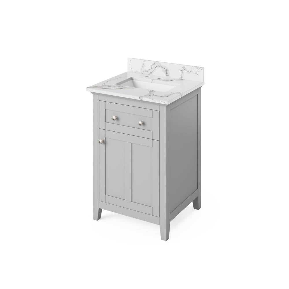 Jeffrey Alexander - 24'' Grey Chatham Vanity, Calacatta Vienna Quartz Vanity Top, undermount rectangle bowl - Grey