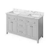 Jeffrey Alexander - 60'' Grey Chatham Vanity, double bowl, Calacatta Vienna Quartz Vanity Top, two undermount rectangle bowls - Grey