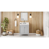 Jeffrey Alexander - 30'' Grey Theodora Vanity, Calacatta Vienna Quartz Vanity Top, Undermount Rectangle Bowl - Grey
