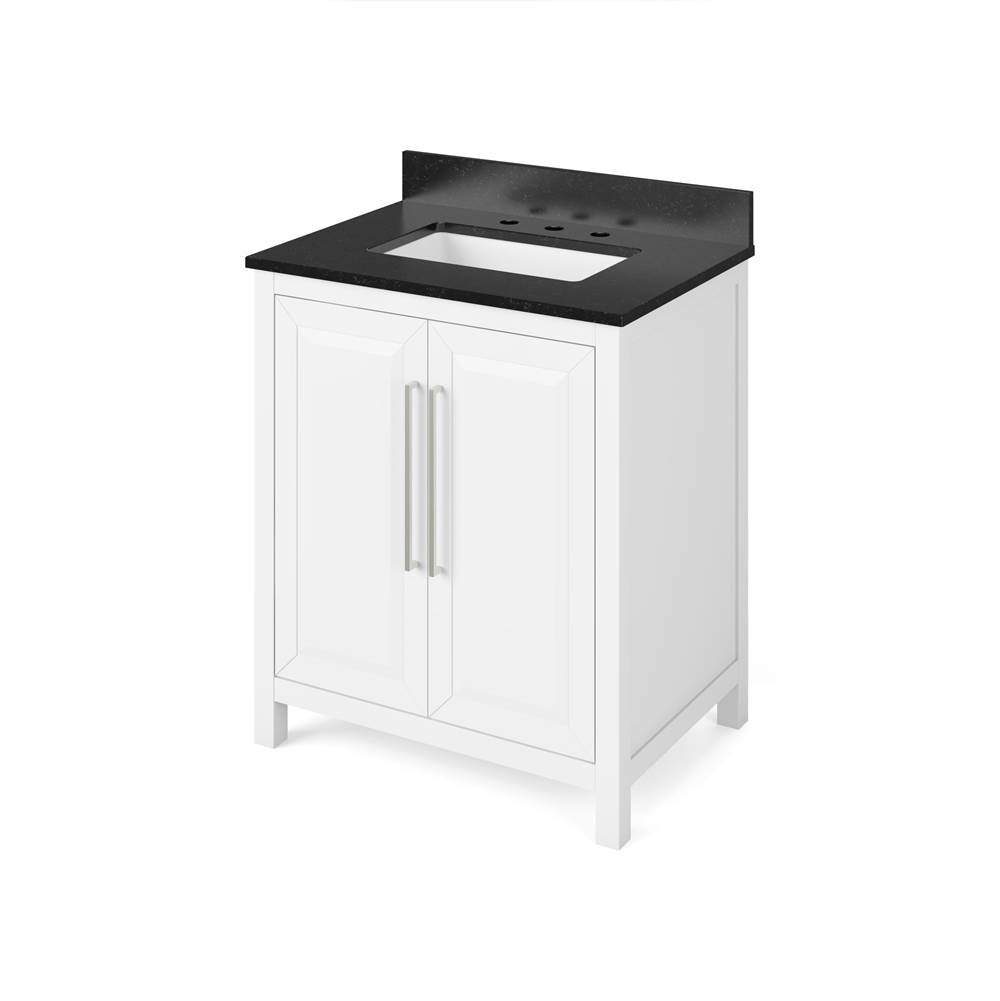 Jeffrey Alexander - 30'' White Cade Vanity, Black Granite Vanity Top, undermount rectangle bowl - White