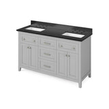 Jeffrey Alexander - 60'' Grey Chatham Vanity, double bowl, Black Granite Vanity Top, two undermount rectangle bowls - Grey