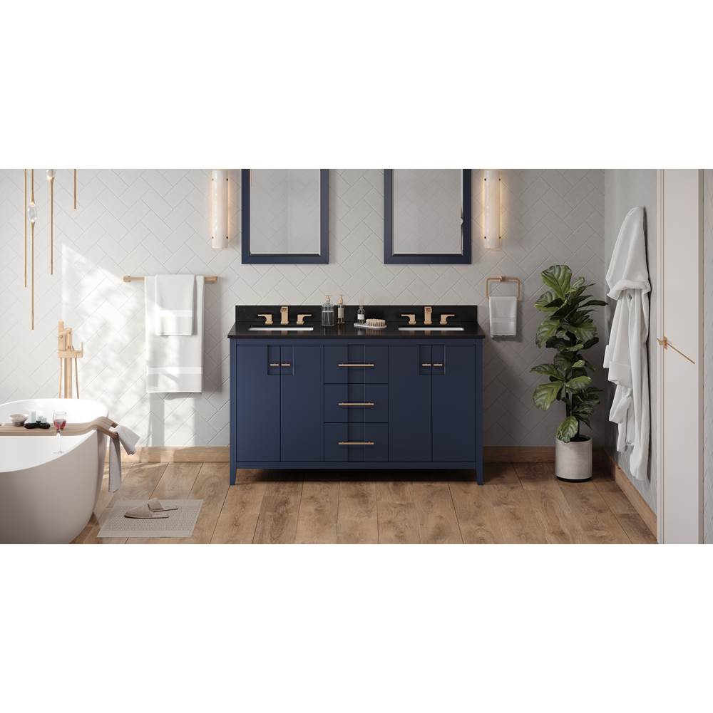 Jeffrey Alexander - 60'' Hale Blue Katara Vanity, Double Bowl, Black Granite Vanity Top, Two Undermount Rectangle Bowls - Hale Blue