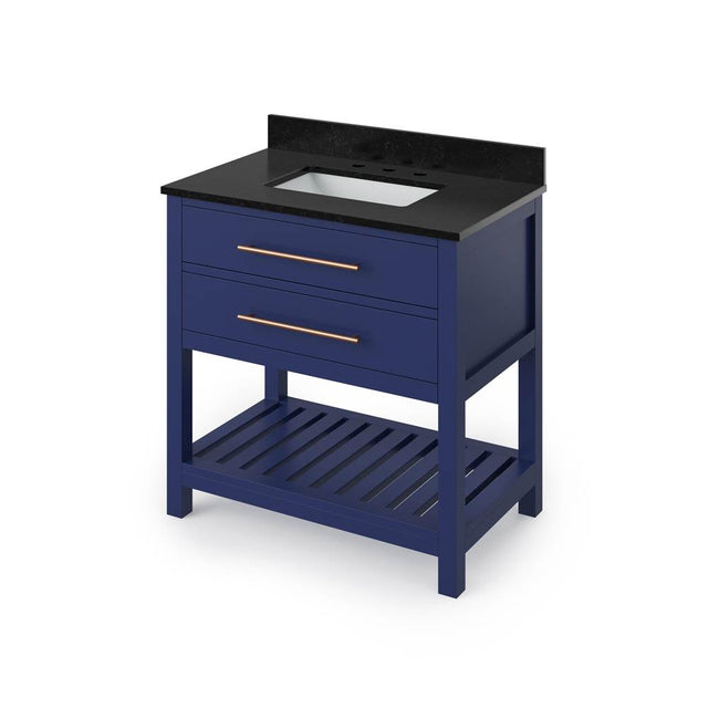 Jeffrey Alexander - 36'' Hale Blue Wavecrest Vanity, Black Granite Vanity Top, undermount rectangle bowl - Hale Blue