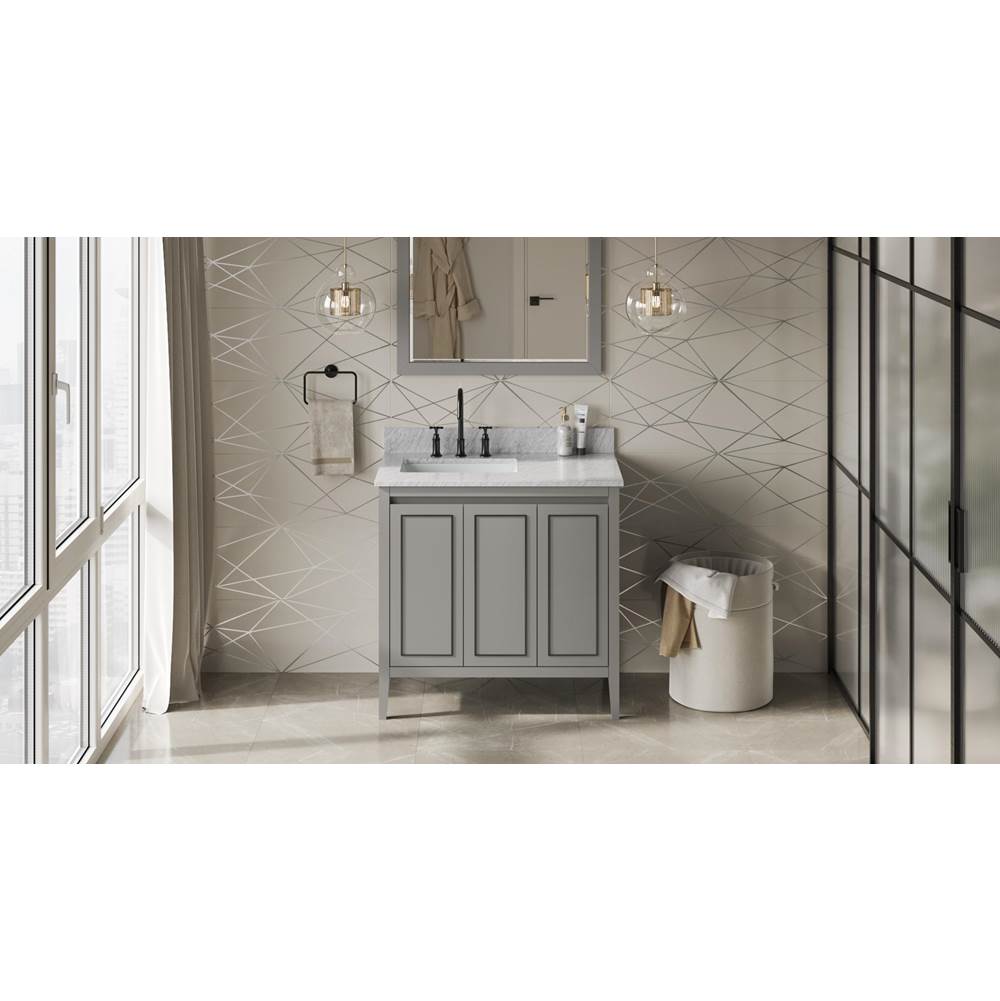 Jeffrey Alexander - 36'' Grey Percival Vanity, Left Offset, White Carrara Marble Vanity Top, Undermount Rectangle Bowl - Grey