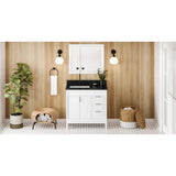 Jeffrey Alexander - 36'' White Theodora Vanity, Left Offset, Black Granite Vanity Top, Undermount Rectangle Bowl - White