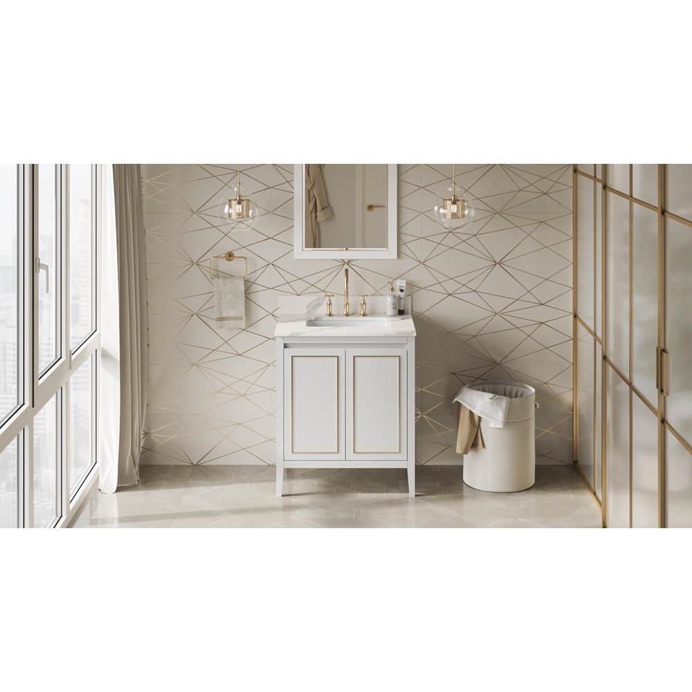 Jeffrey Alexander - 30'' White Percival Vanity, Calacatta Vienna Quartz Vanity Top, Undermount Rectangle Bowl - White