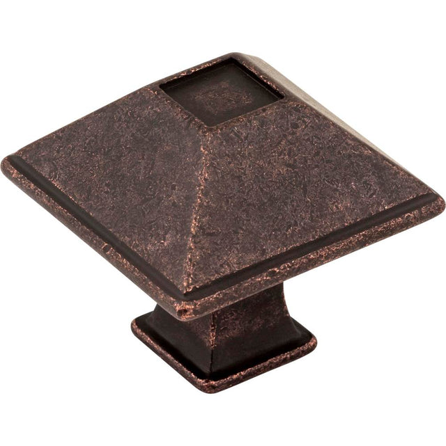 Jeffrey Alexander - 1-1/4'' Overall Length Distressed Oil Rubbed Bronze Square Tahoe Cabinet Knob - Distressed Oil Rubbed Bronze